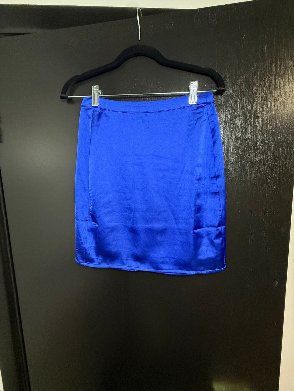 Sincerely Jules Size S Cobalt Blue Satin A-Line Mini Skirt Hidden Zip